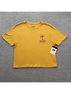 Reef Yellow Baby Tee Womens Small Cropped Y2K Floral Graphic Surf Top Shirt NWT